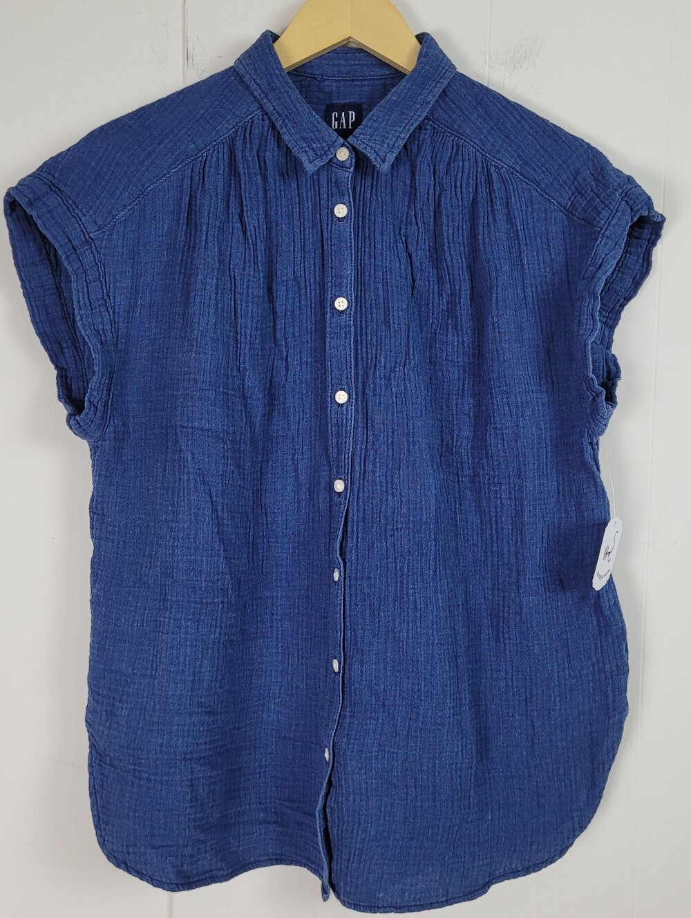 Gap Small Blue Double Gauze Button-Up Short Sleeve Top